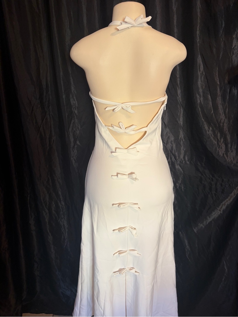 White Tie-Back Halter Maxi Dress